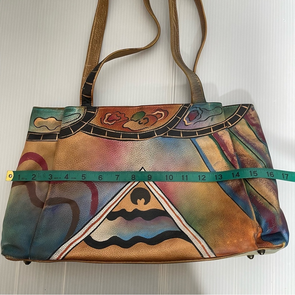 Anuschka Hand painted Abstract Leather Shoulder Bag Purse - Picture 6 of 16